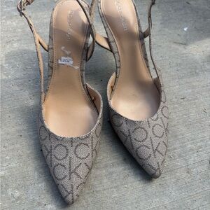Calvin Klein Tan Slingback Heels with Pointed Toe